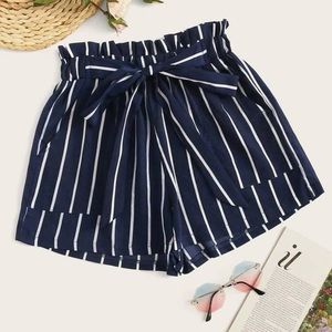 VCAY Striped Self-Tie Paperbag Shorts
